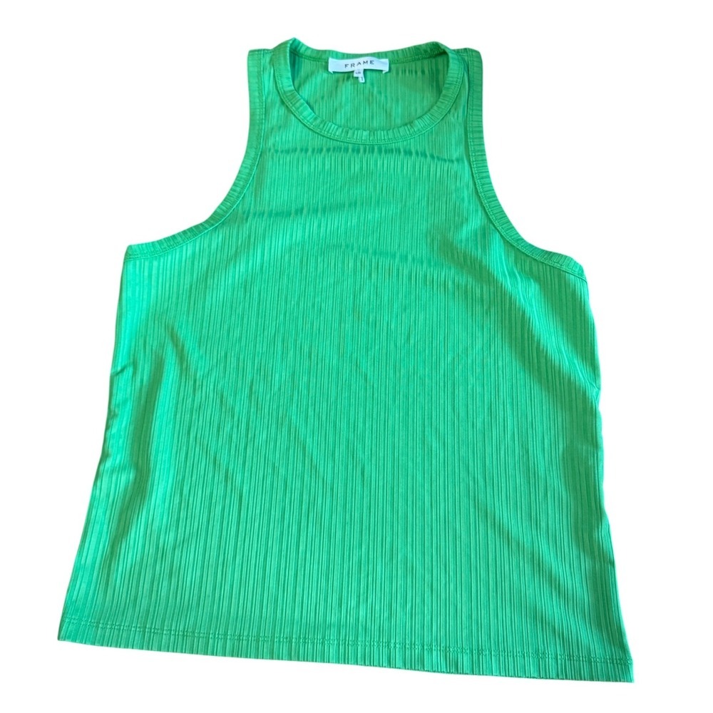 FRAME Ribbed Tank Top Women's L Bright Green Sleeveless‎ Shirt